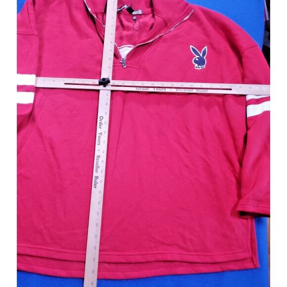 Playboy x Missguided Sweatshirt Size 6 Red Fleece Oversized Embroidered 1/4 Zip - Picture 6 of 16